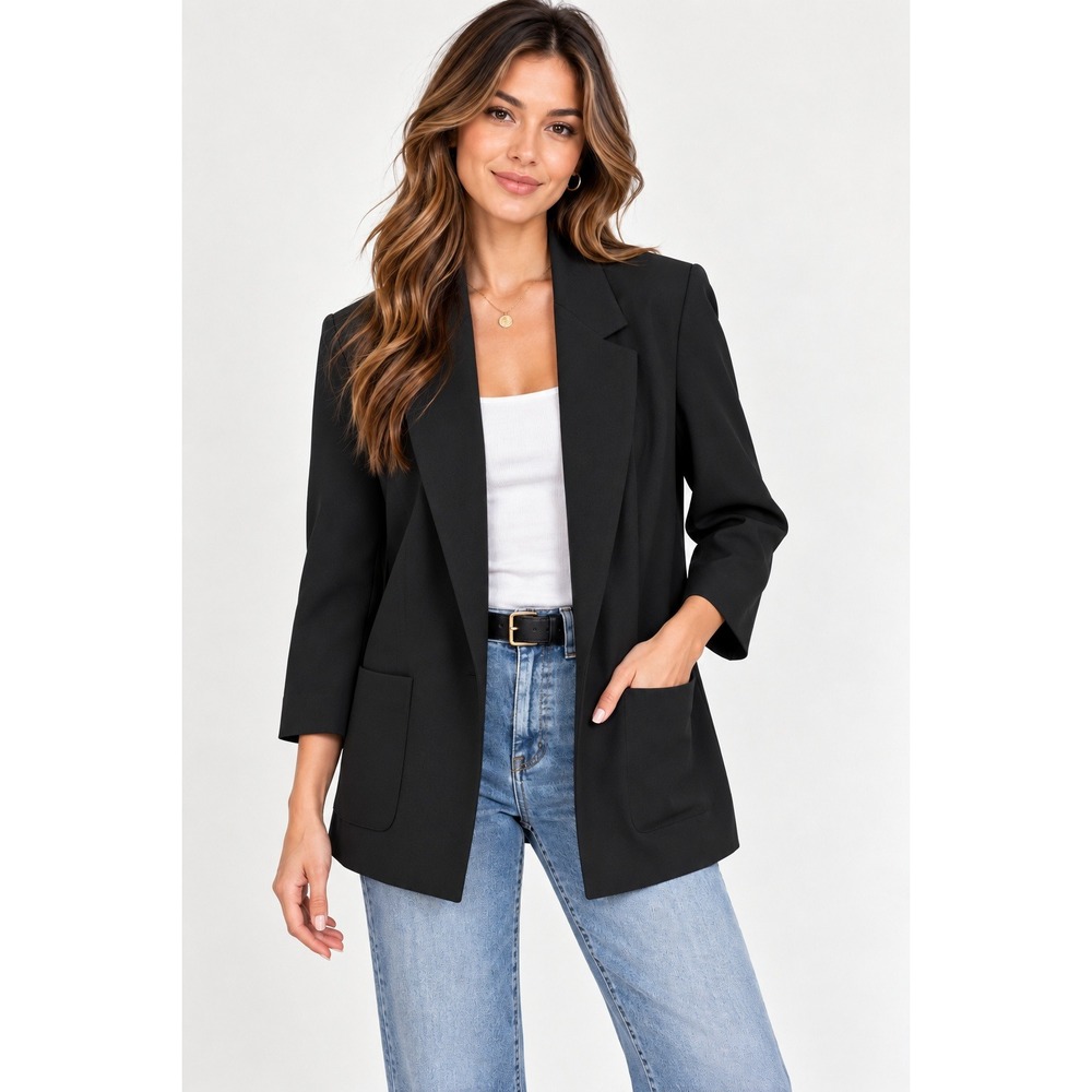 Nine West Black Blazer Notched Lapel Quiet Luxury Minimalist Dark Academia Large